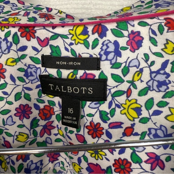 Talbots Women Floral Garden Short Sleeved Button Down Non Iron Shirt Size 16 EUC - Picture 3 of 6